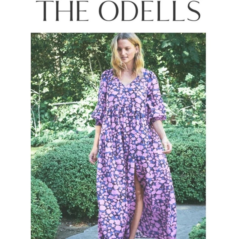 THE ODELLS The Skye Dress Womens Small Cottagecore Boho Floral Pink Puff Sleeve